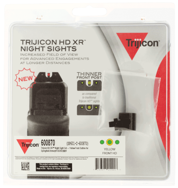 Trijicon 600870 HD XR Night Sights- Springfield XD XD-M XD-Mod.2 Black | Green Tritium Yellow Outline Front Sight Green Tritium Black Outline Rear Sight