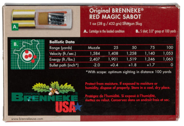 Brenneke SL122RMS Red Magic Sabot 12 Gauge 2.75″ 1 oz Sabot Slug Shot 5rd Box