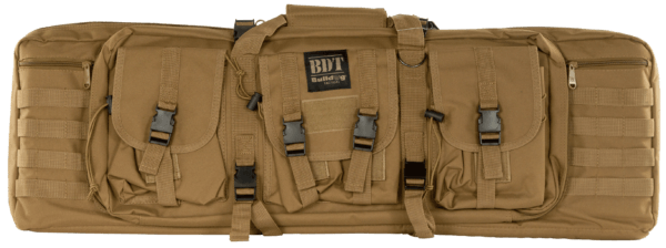 Bulldog BDT4037T BDT Tactical Single Rifle Case made of Nylon with Tan Finish  3 Accessory Pockets  Deluxe Padded Backstraps  Lockable Zippers & Padded Internal Divider 13 H x 37″ W x 3″ D Internal Dimensions”