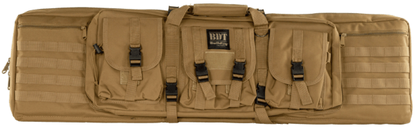 Bulldog BDT4043T BDT Tactical Single Rifle Case made of Nylon with Tan Finish  3 Accessory Pockets  Deluxe Padded Backstraps  Lockable Zippers & Padded Internal Divider 13 H x 43″ W x 3″ D Internal Dimensions”