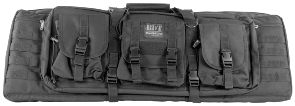 Bulldog BDT6037B BDT Tactical Double Rifle Case made of Nylon with Black Finish 3 Accessory Pockets  Deluxe Padded Backstraps Lockable Zippers & Padded Internal Divider 13 H x 37″ W x 4″ D Interior Dimensions”