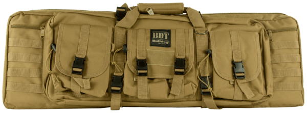 Bulldog BDT6037T BDT Tactical Double Rifle Case made of Nylon with Tan Finish 3 Accessory Pockets  Deluxe Padded Backstraps Lockable Zippers & Padded Internal Divider 13 H x 37″ W x 4″ D Interior Dimensions”