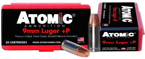 Atomic 00409 Pistol 9mm Luger +P 124 gr Bonded Match Hollow Point 50rd Box