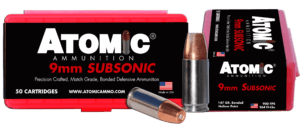 Atomic Ammunition 00438 Pistol Subsonic 9mm Luger 147 gr Bonded Match Hollow Point 50rd Box