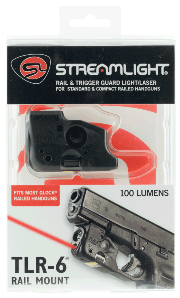 Streamlight 69293 TLR-6 Weapon Light w/Laser For Handgun 100 Lumens Output White LED Light Red Laser 89 Meters Beam Trigger Guard Mount Black Polymer