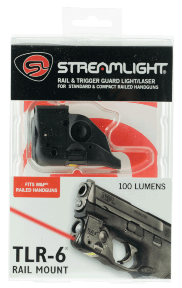 Streamlight 69290 TLR-6 Weapon Light w/Laser Black Anodized Polymer Compatible w/Glock Gen3-5 Handgun 100 Lumens White LED Bulb Red Laser 89 Meters Beam