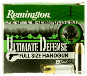 Remington Ammunition HD9MMD Ultimate Defense 9mm Luger +P 124 gr Brass Jacket Hollow Point (BJHP) 20rd Box