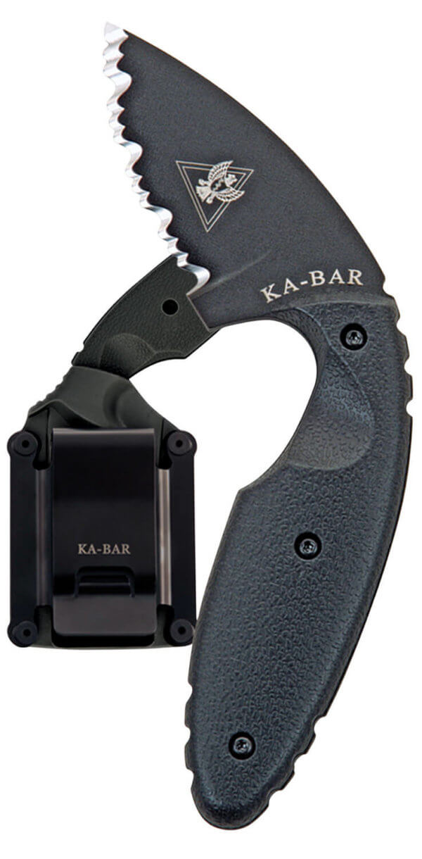 Ka-Bar 1481 TDI Law Enforcement 2.31″ Fixed Drop Point Serrated Black AUS-8A SS Blade Black Zytel Handle Includes Belt Clip