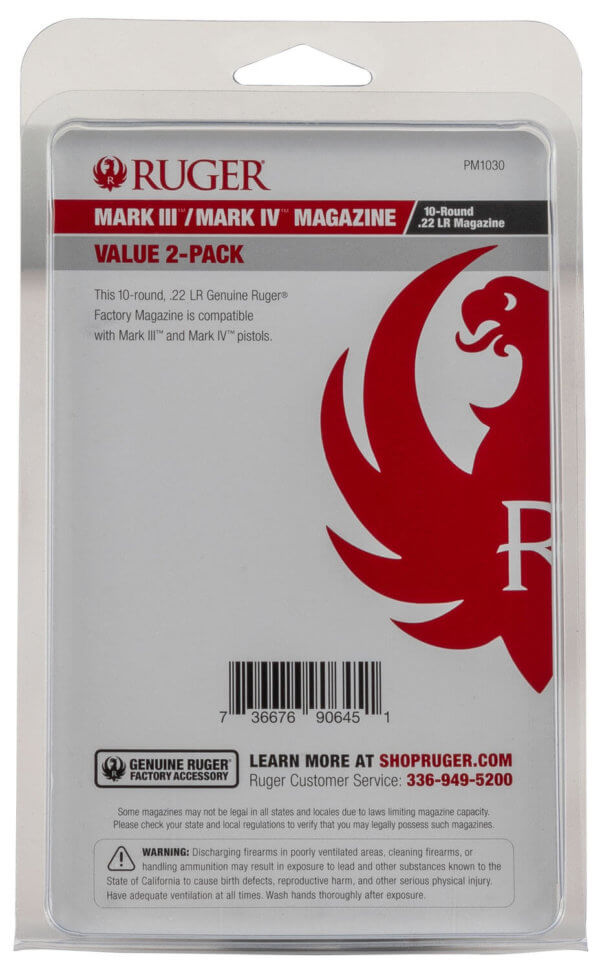 Ruger 90645 Mark III/IV Value Pack 10rd Magazine Fits Ruger Mark III/IV 22 LR E-Nickel 2 Pack