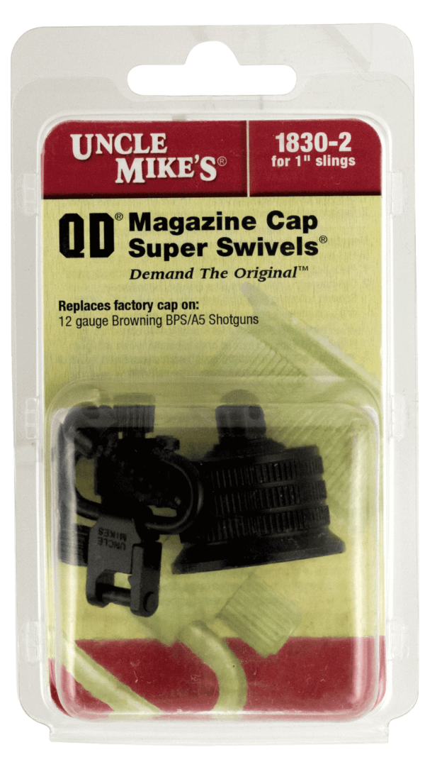 Uncle Mike’s 18302 Mag Cap Swivel Set made of Steel with Blued Finish 1″ Loop Size & Quick Detach Style for 12 Gauge Browning BPS A5 Includes Two Super Swivels