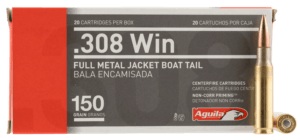 Aguila 1E308110 Target & Range Rifle 308 Win 150 gr Full Metal Jacket Boat-Tail (FMJBT) 20rd Box