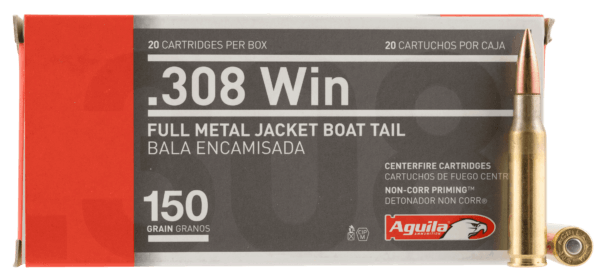 Aguila 1E308110 Target & Range Rifle 308 Win 150 gr Full Metal Jacket Boat Tail 20rd Box
