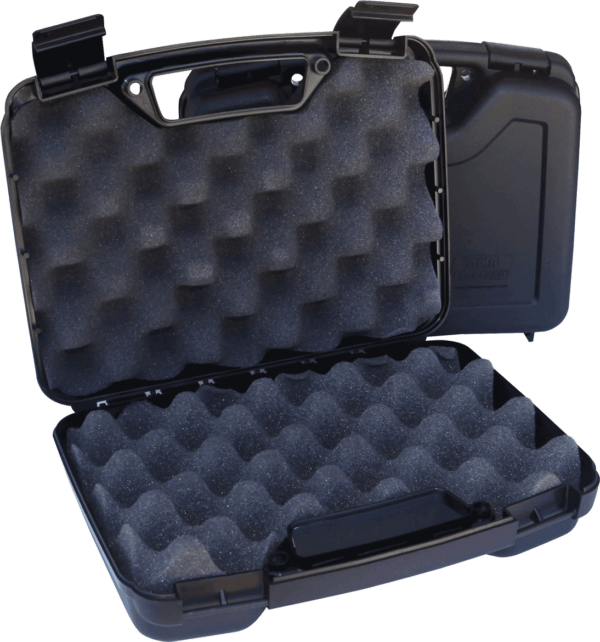 MTM Case-Gard 805-40 Single Handgun Case made of Polypropylene with Textured Black Finish Foam Padding & Latches 9.70″ x 5.70″ x 2.80″ Interior Dimensions Holds Handguns up to 4″ Barrels or Less