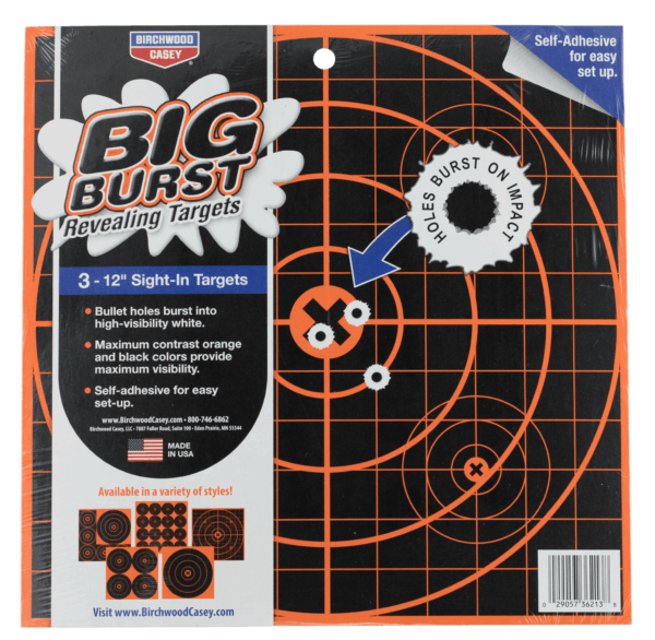 Birchwood Casey 36213 Big Burst Self-Adhesive Paper 12″ Bullseye Orange/Black 3 Pack
