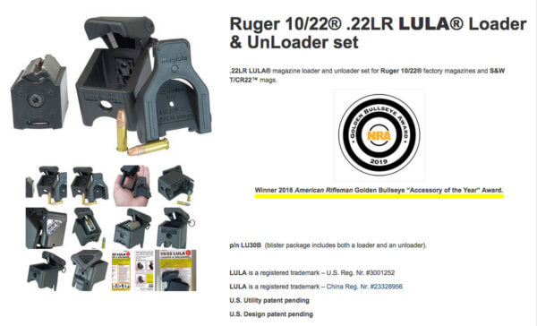Maglula LU30B LULA Loader & Unloader Made of Polymer with Black Finish for 22 LR Ruger 10/22