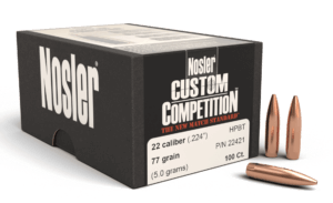 Nosler 22421 Custom Competition 22 Caliber .224 77 GR Hollow Point Boat Tail (HPBT) 100 Box