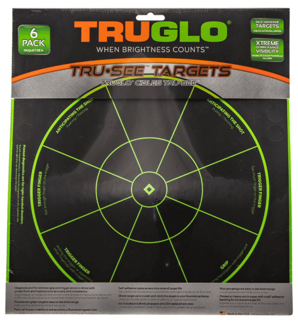 Truglo TG15A6 Tru-See Handgun Diagnostic Self-Adhesive Paper 12″ x 12″ Bullseye Black/Green 6 Pack