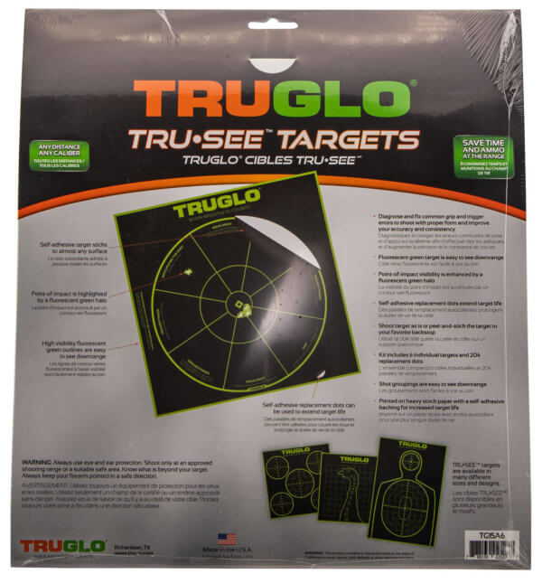 TruGlo TG15A6 Tru-See Handgun Diagnostic Self-Adhesive Paper Universal Black/Green Bullseye Includes Pasters 6 Pack