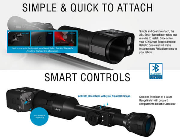 ATN ACMUABL1500 Auxiliary Ballistic Laser 1500 Black 1500 yds Max Distance Features Bluetooth