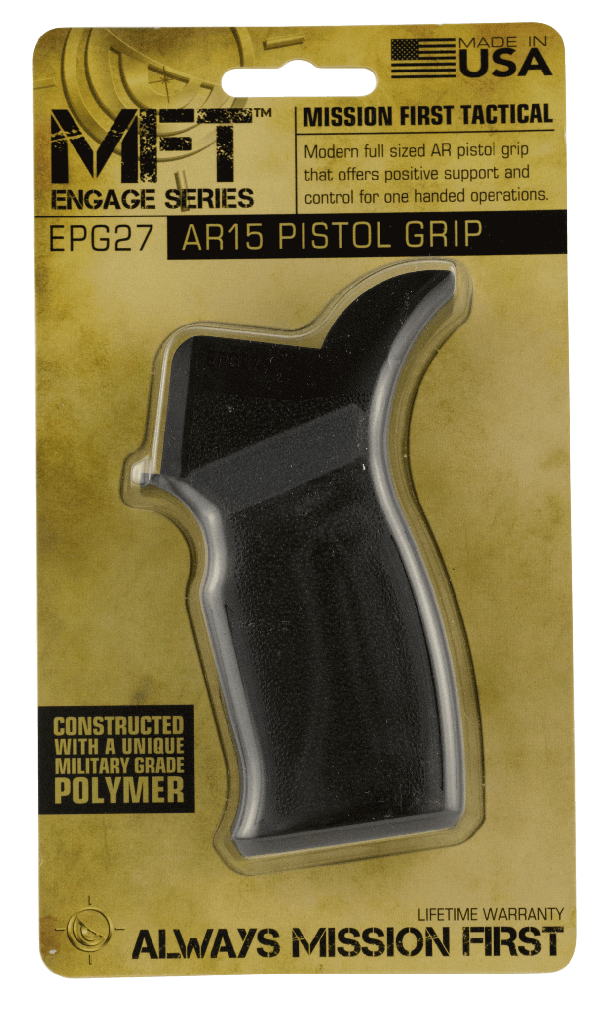 Mission First Tactical EPG27 Engage Pistol Grip Black Polymer for AR-15  M4  M16  HK 416