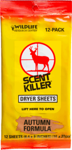 Wildlife Research 580 Scent Killer Dryer Sheets Odor Eliminator Autumn Scent