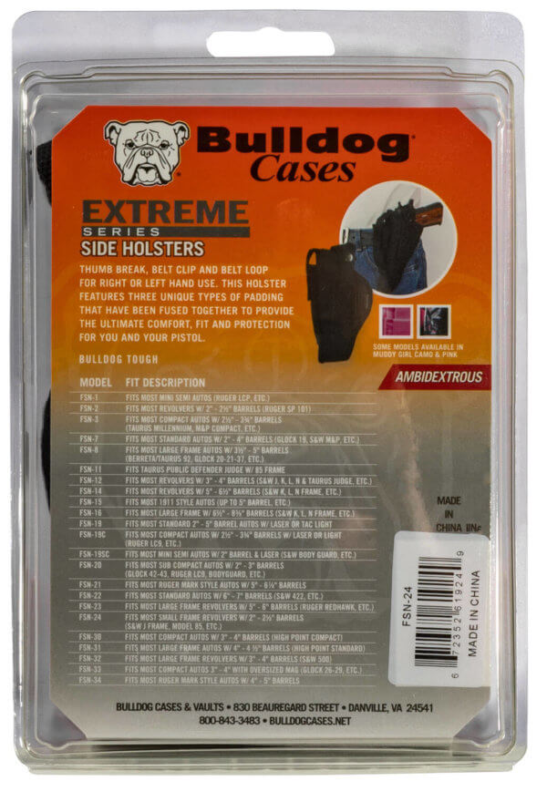 Bulldog FSN24 Extreme  OWB Black Nylon Belt Loop/Clip Fits S&W J Frame Fits 2-2.50 Barrel Ambidextrous”