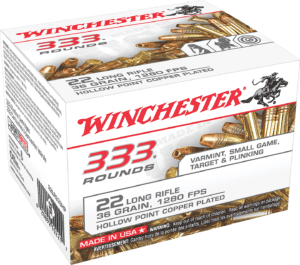 Winchester Ammo 22LR525HP USA 22 LR 36 gr Copper Plated Hollow Point (CPHP) 5250 Rd Box / 1 Cs
