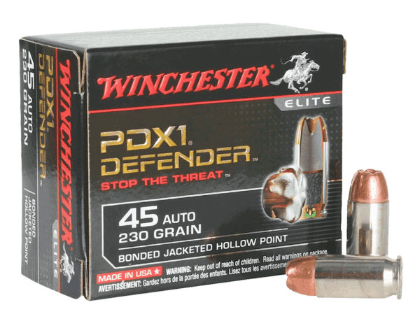 Winchester Ammo S45PDB PDX Defense 45 ACP 230 gr Bonded Jacket Hollow Point 20rd Box