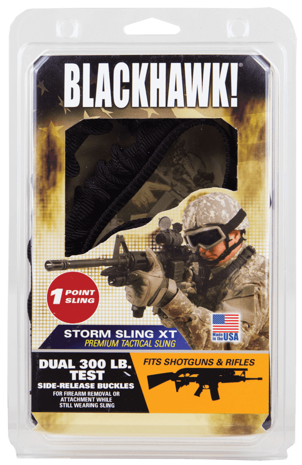 Blackhawk 70GS16BK Storm XT Sling made of Black Nylon Webbing with 46″-64″ OAL 1.25″ W & Single-Point Design for Rifles