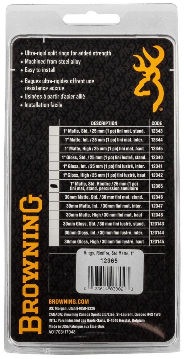 Browning 12365 Rimfire Rings 1″ Aluminum Black Matte for Browning T-Bolt/SA-22