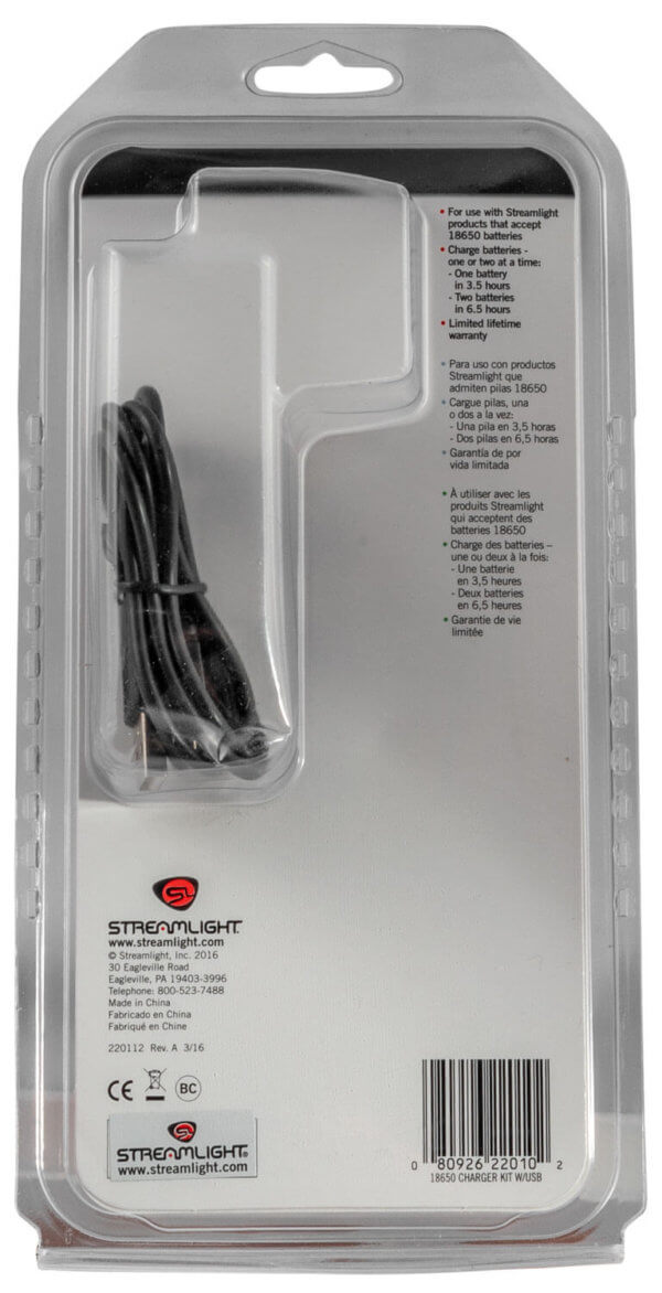 Streamlight 22010 18650 Battery Charger w/Batteries Black 18650 Li-ion Rechargeable Battery