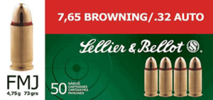 Sellier & Bellot SB32A Handgun Target 32 ACP 73 gr Full Metal Jacket (FMJ) 50rd Box