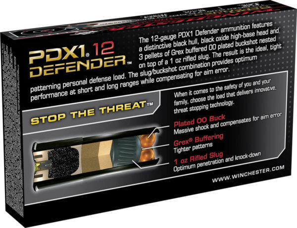 Winchester Ammo S12PDX1 PDX1 Defender Combo 12 Gauge 2.75″ 1 oz 1150 fps Rifled Slug 3 Plated 00 Buck Pellets Shot 10rd Box