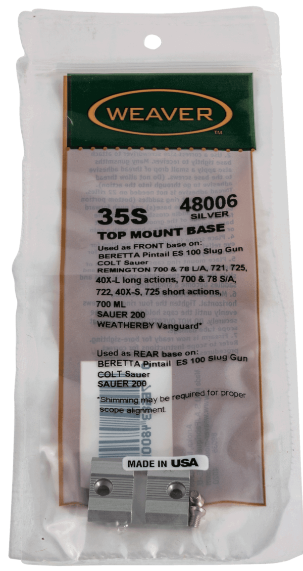 Weaver Mounts 48006 Top Mount Base For Rifle BSA/Colt/ Beretta/Moss/Rem/Wthby Silver Aluminum