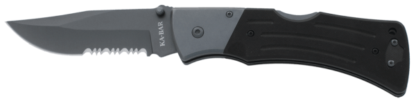 Ka-Bar 3063 Mule 3.94″ Folding Clip Point Part Serrated 420 Stainless Steel Blade G10 Black Handle