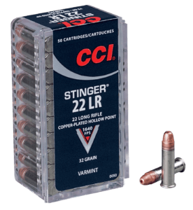 CCI 0050 Varmint Stinger 22 LR 32 gr Copper Plated Hollow Point (CPHP) 50rd Box