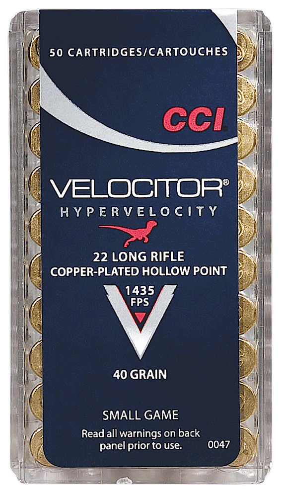 CCI 0047 Velocitor 22 LR 40 gr 1435 fps Copper Plated Hollow Point (CPHP) 50rd Box
