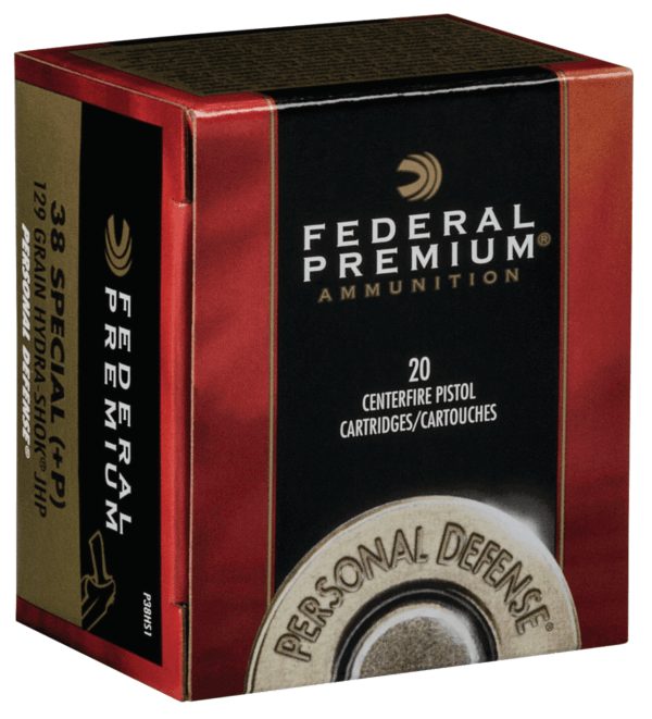 Federal P38HS1 Premium Personal Defense 38 Special +P 129 gr Hydra-Shok Jacketed Hollow Point 20rd Box