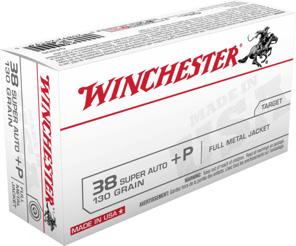 Winchester Ammo Q4205 USA 38 Super +P 130 gr Full Metal Jacket (FMJ) 50rd Box