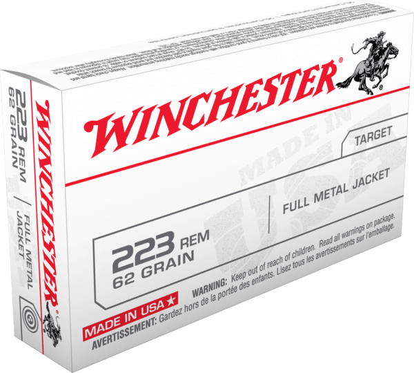 Winchester Ammo W223FMJ62 USA 223 Rem 62 gr 3100 fps Full Metal Jacket (FMJ) 20rd Box