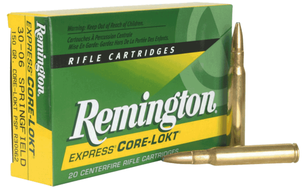 Remington Ammunition 27826 Core-Lokt Hunting 30-06 Springfield 150 gr Pointed Soft Point Core-Lokt (PSPCL) 20rd Box