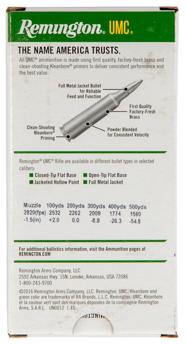 Remington Ammunition L308W4 UMC 308 Win 150 gr Full Metal Jacket (FMJ) 20rd Box