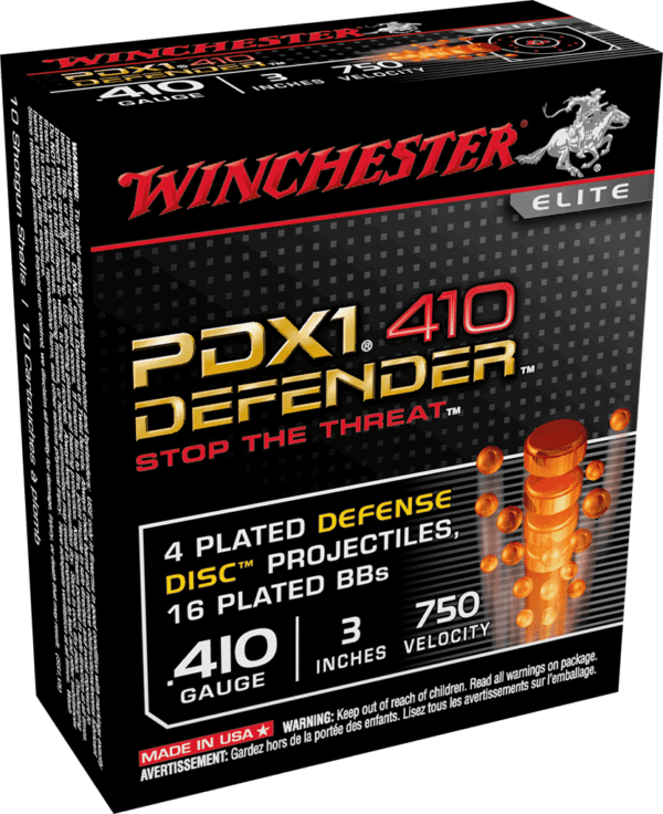 Winchester Ammo S413PDX1 PDX1 Defender Combo 410 Gauge 3″ 750 fps 4 Defense Discs 16 BBs Shot 10rd Box