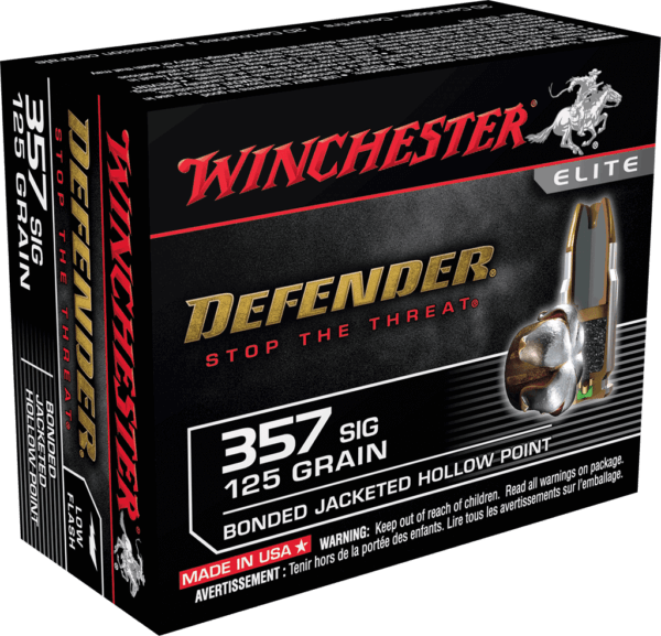 Winchester Ammo S357SPDB Defender Elite 357 Sig 125 gr Bonded Jacket Hollow Point 20rd Box