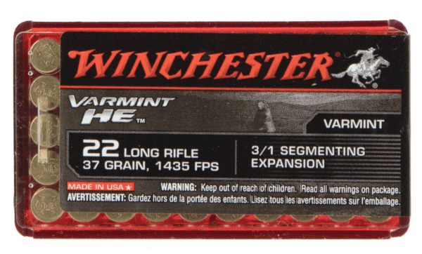 Winchester Ammo S22LRFSP Varmint HE 22 LR 37 gr 3/1 Segmenting Expansion 50rd Box