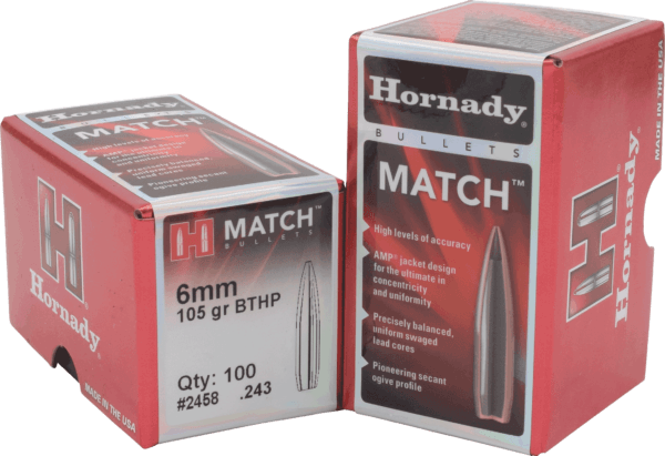 Hornady 2458 Match 6mm .243 105 GR Boat Tail Hollow Point Match 100 Box
