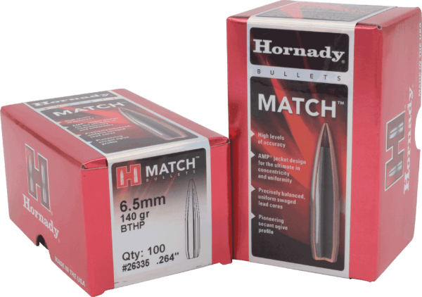 Hornady 26335 Match 6.5mm .264 140 GR Boat Tail Hollow Point Match 100 Box
