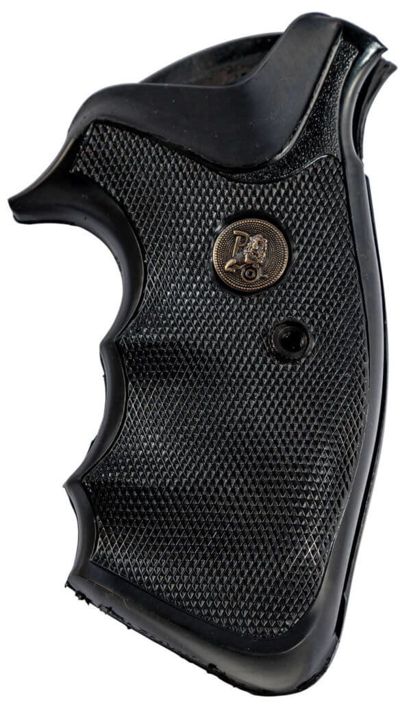Pachmayr 03265 Gripper Professional Grip Checkered Black Rubber with Finger Grooves for S&W K/L Frame with Square Butt