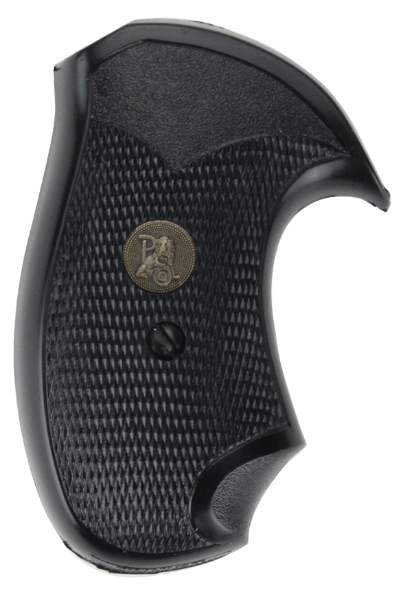 Pachmayr 03252 Compact Grip Checkered Black Rubber with Finger Grooves for S&W J Frame with Round Butt
