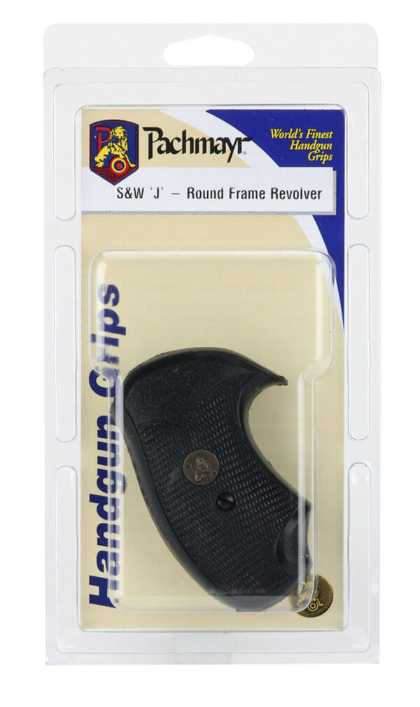 Pachmayr 03252 Compact Grip Checkered Black Rubber with Finger Grooves for S&W J Frame with Round Butt